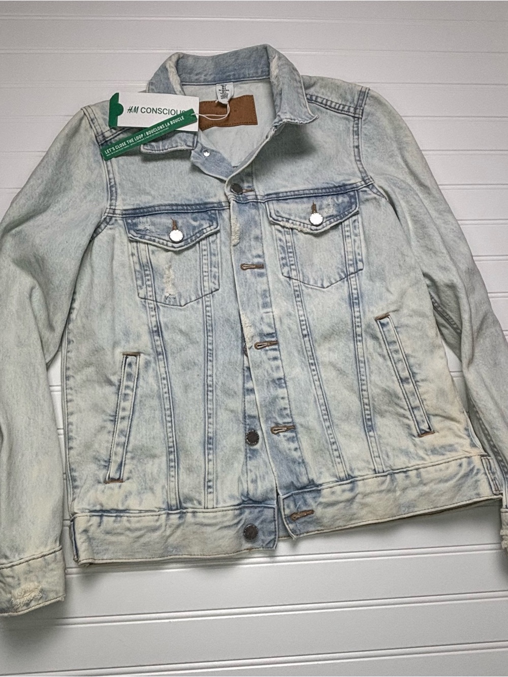 H&M Light Wash Denim Jacket Y2K Grunge Distressed